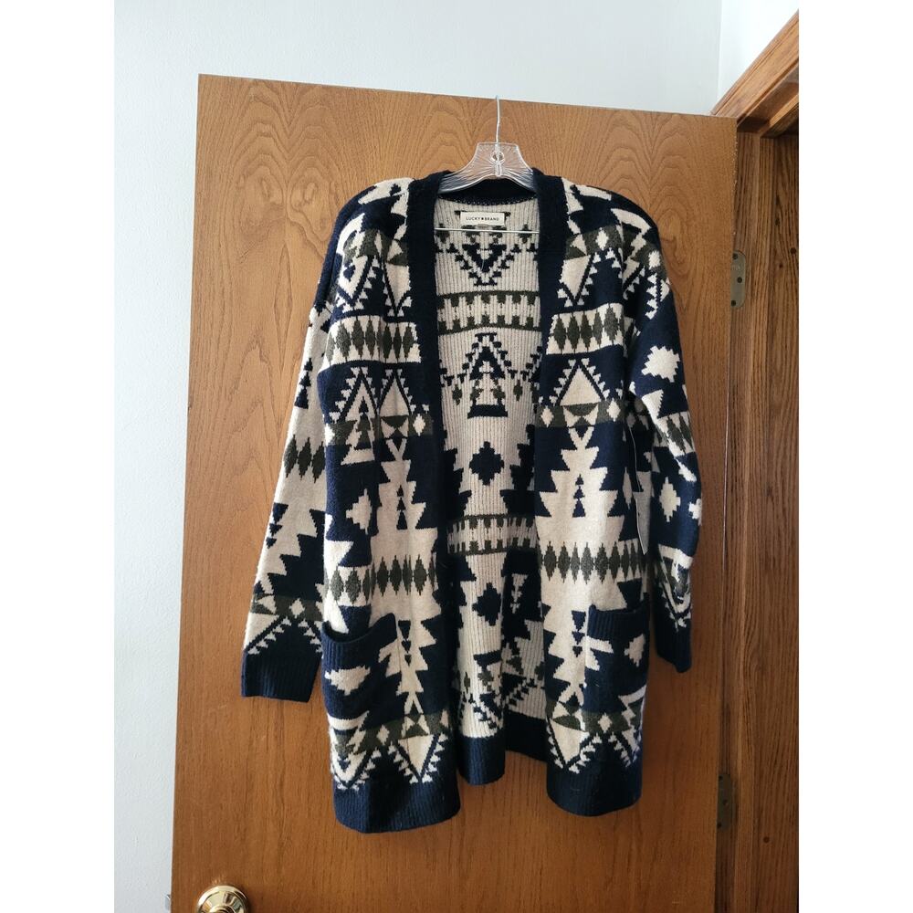 Lucky Brand Aztec Knit Cardigan Sweater Boho Southwestern Cozy NWT Medium $149